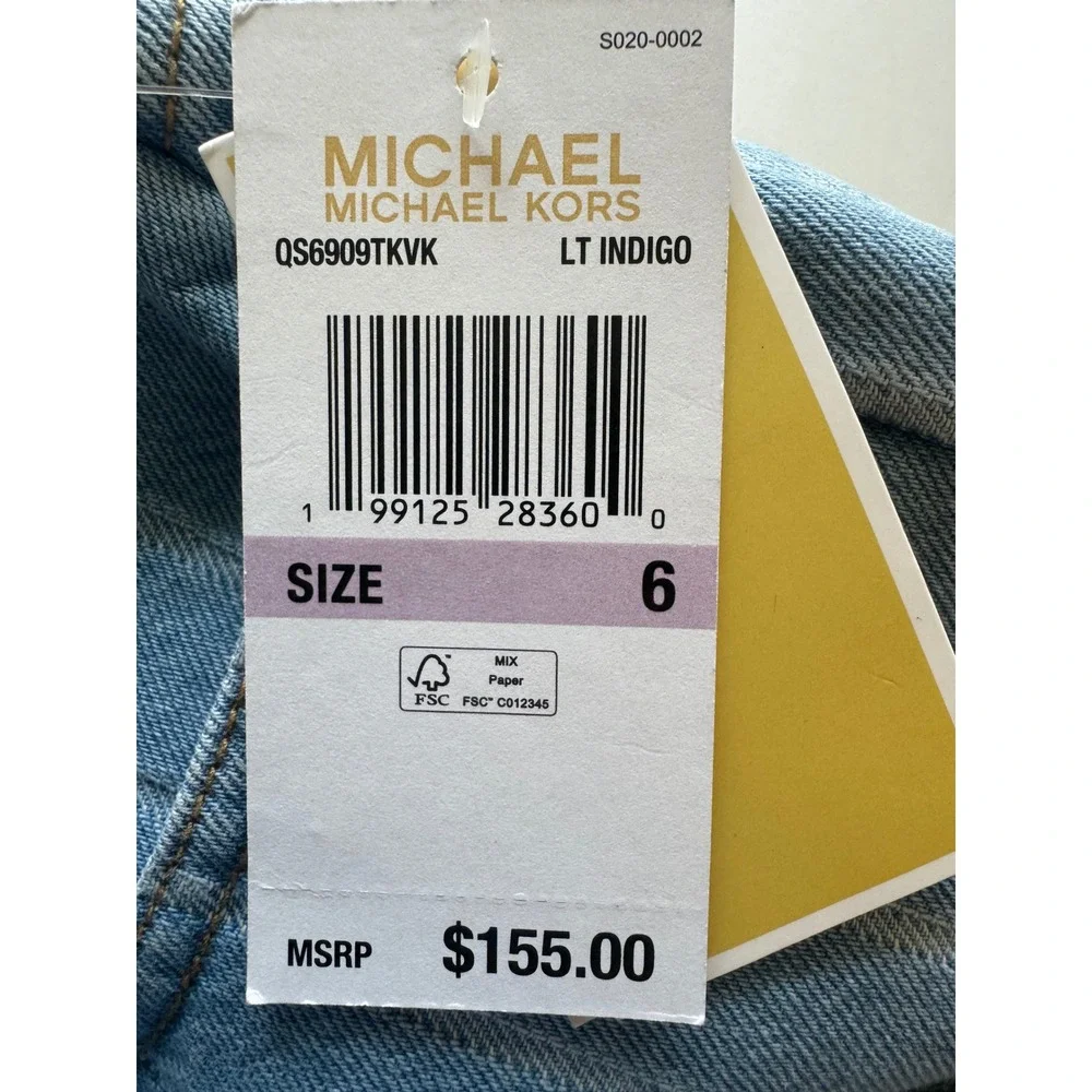 Michael Kors Carmen Crop Wide Leg Pinstripe Jeans Light Indigo Size 6 NWT